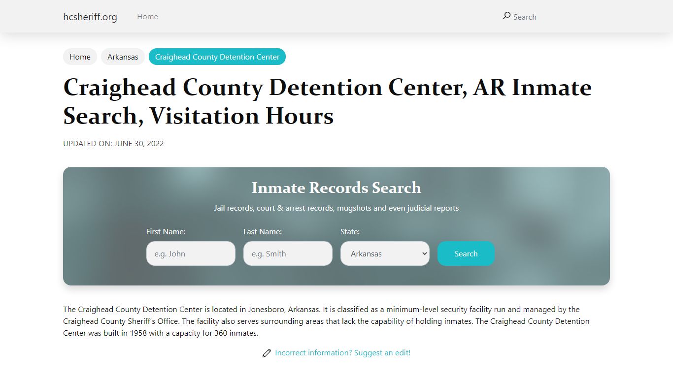 Craighead County Detention Center, AR Inmate Search ...